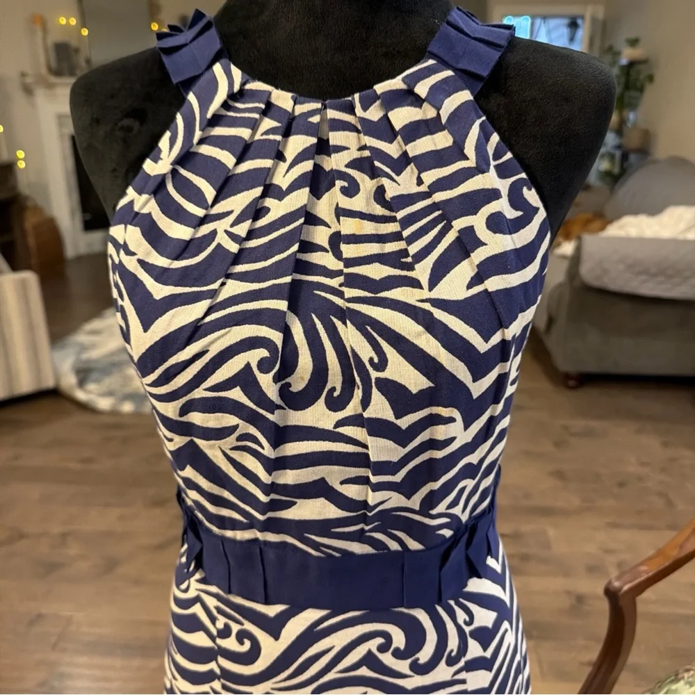 ANTONIO MELANI Navy and White Patterned Midi Dress - Picture 1 of 9